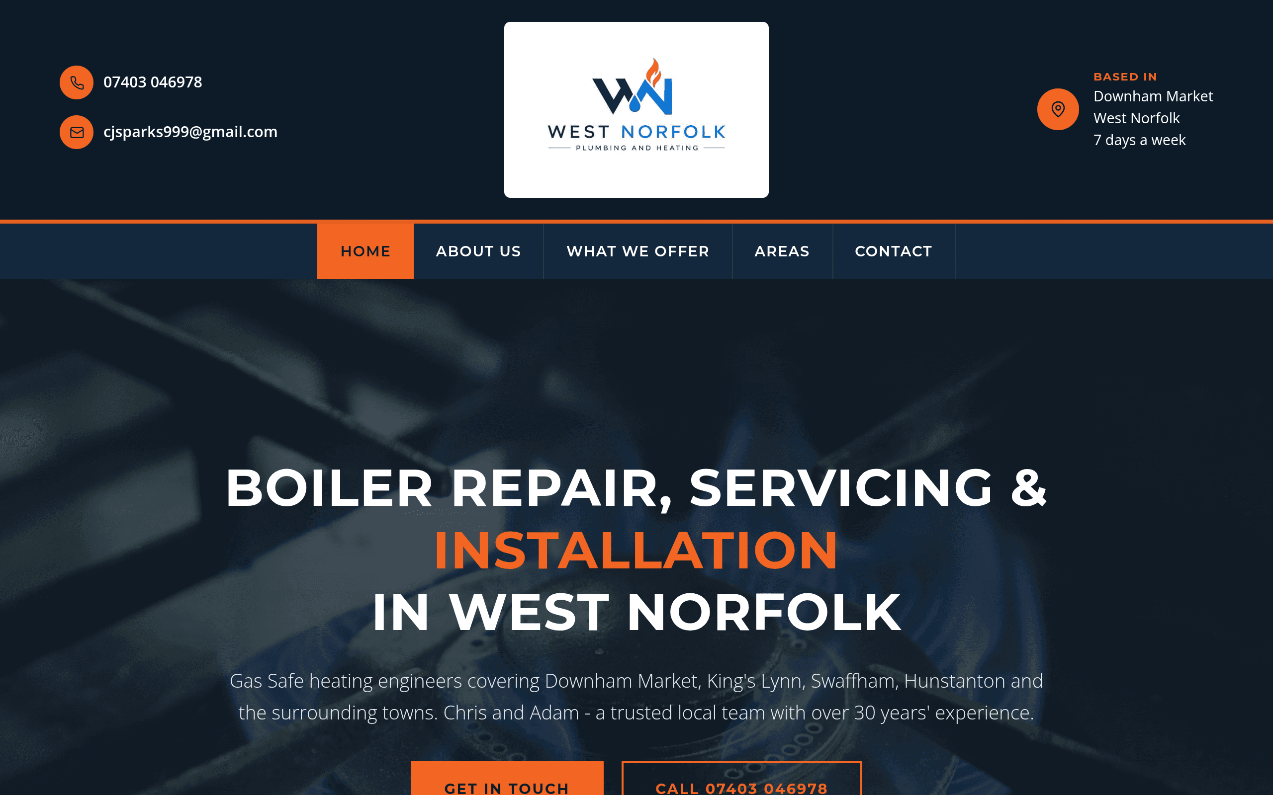West Norfolk Plumbing & Heating website hero
